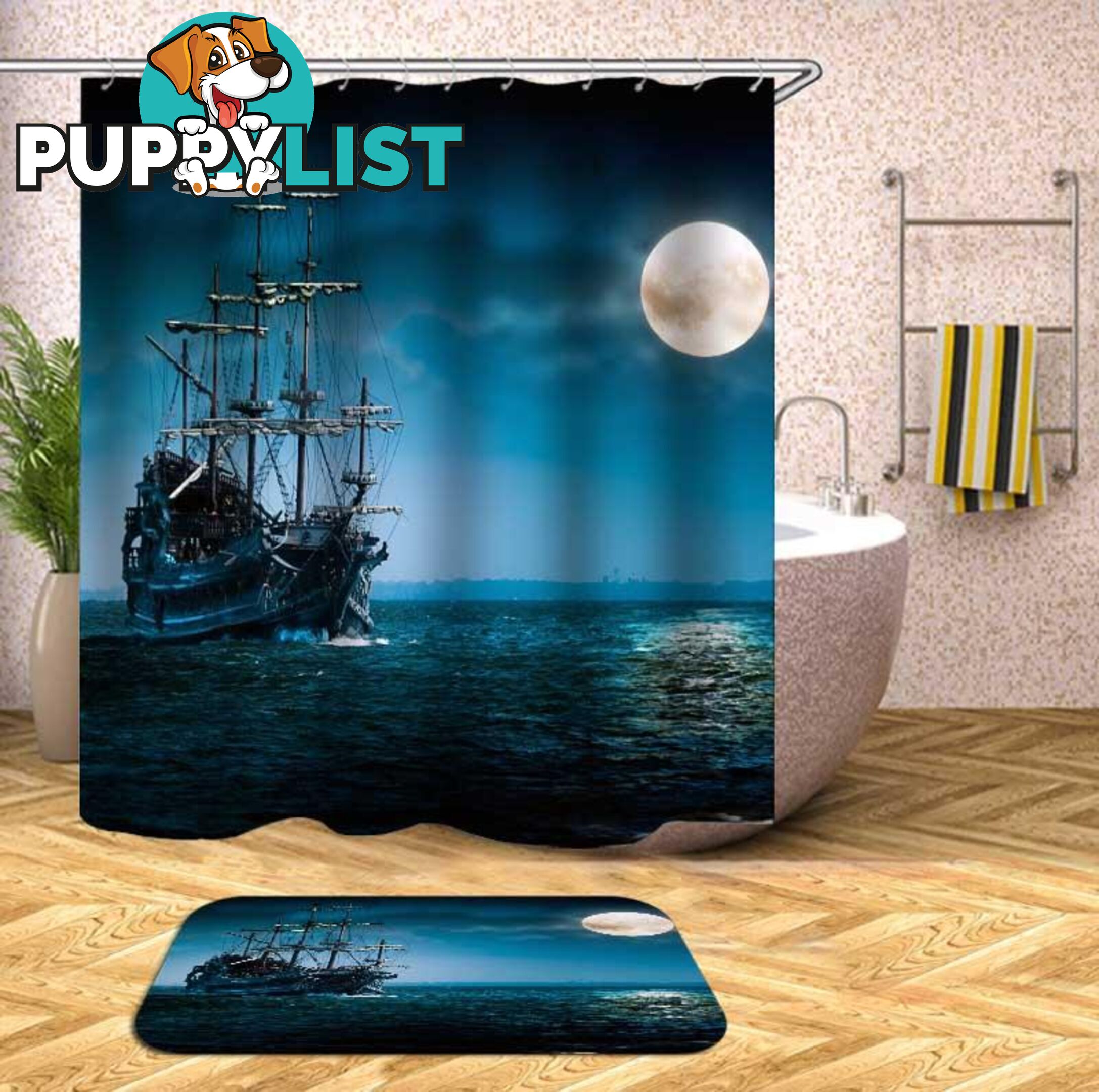 Shades Of Blue Ship Shower Curtain - Curtain - 7427046049191