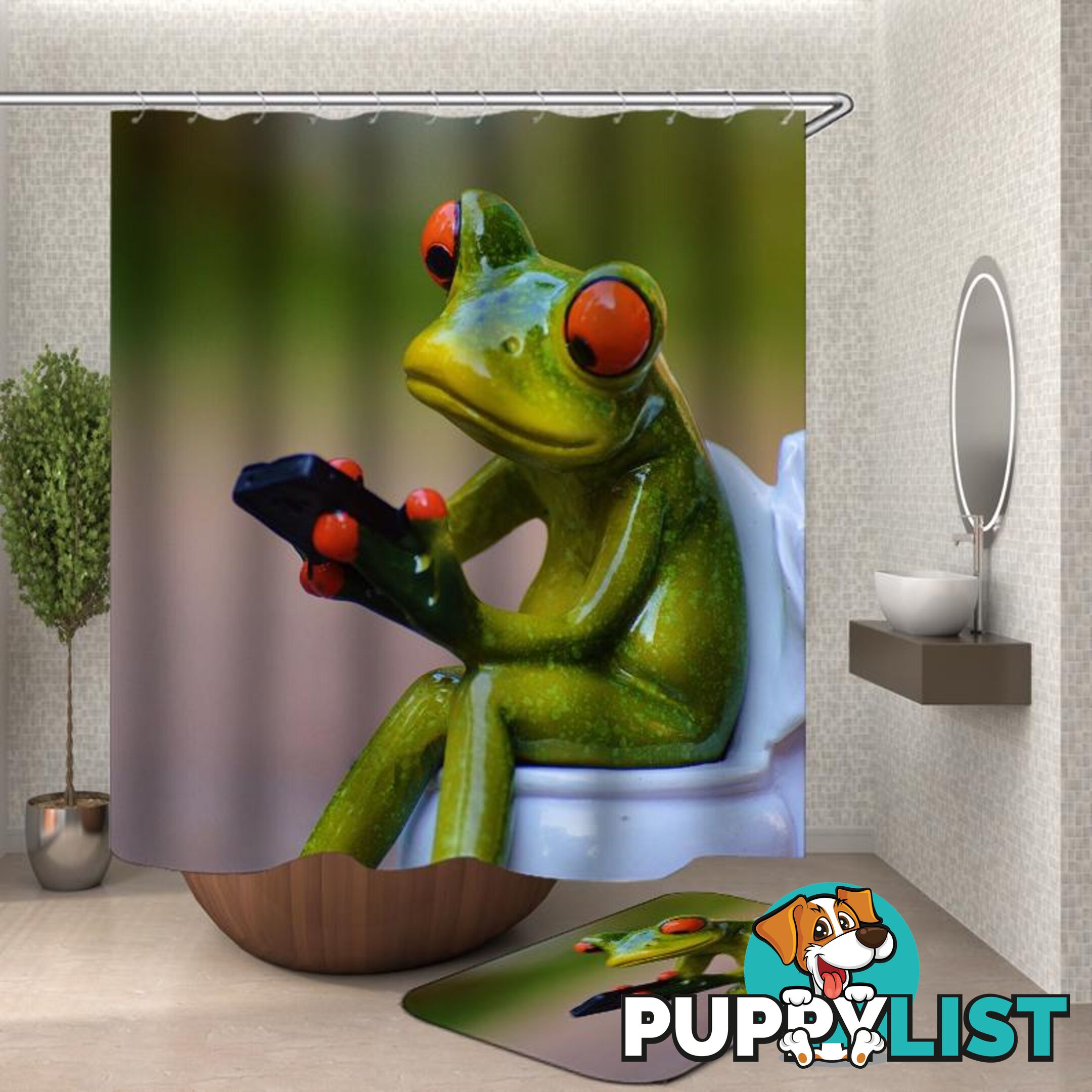 Frog On Toilet Shower Curtain - Curtain - 7427046105064