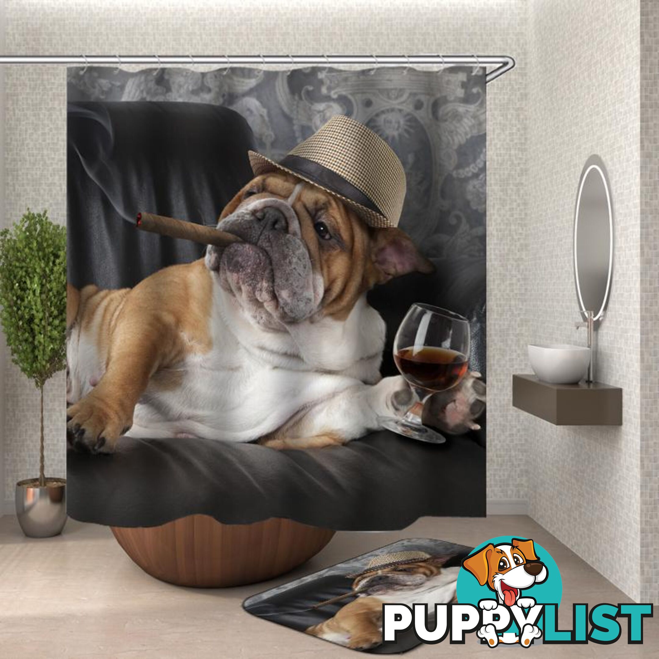Bulldog Boss Shower Curtain - Curtain - 7427046118170
