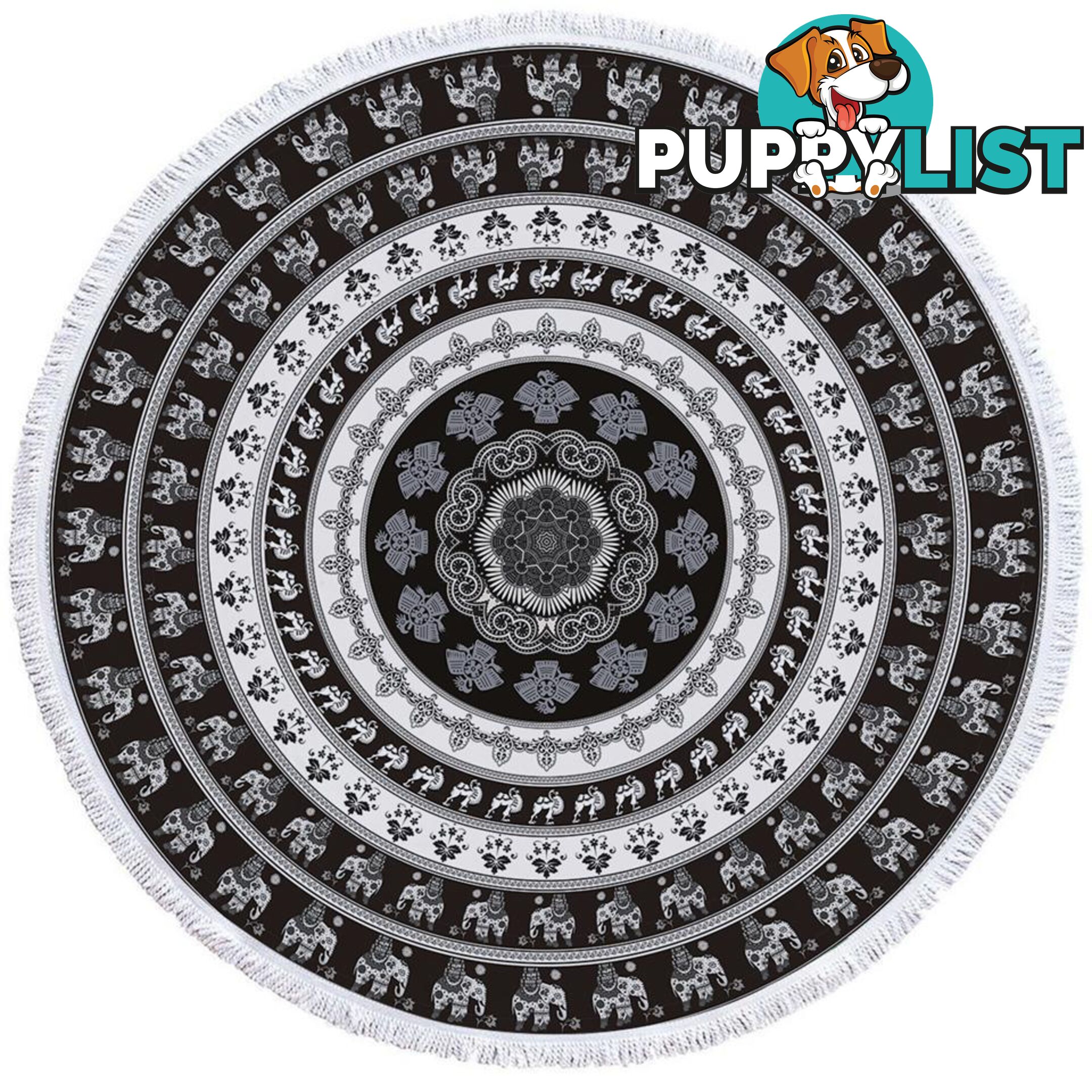 Black and White Elephant Mandala Beach Towel - Towel - 7427046328623