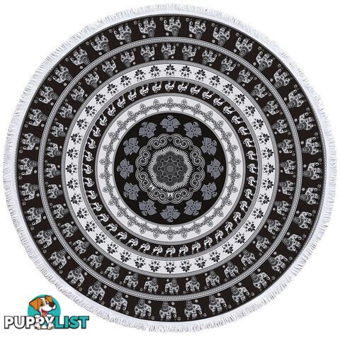 Black and White Elephant Mandala Beach Towel - Towel - 7427046328623