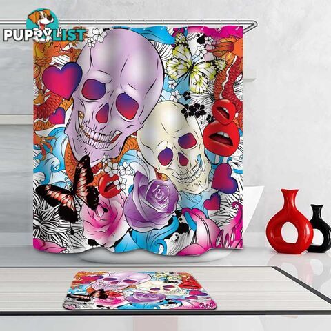 Colorful Skull And Romance Shower Curtain - Curtain - 7427046057691