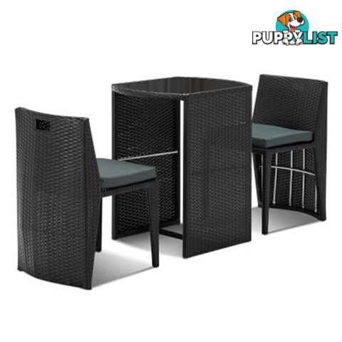 3-piece PE Wicker Outdoor Table and Chair Set - Gardeon - 9350062137154