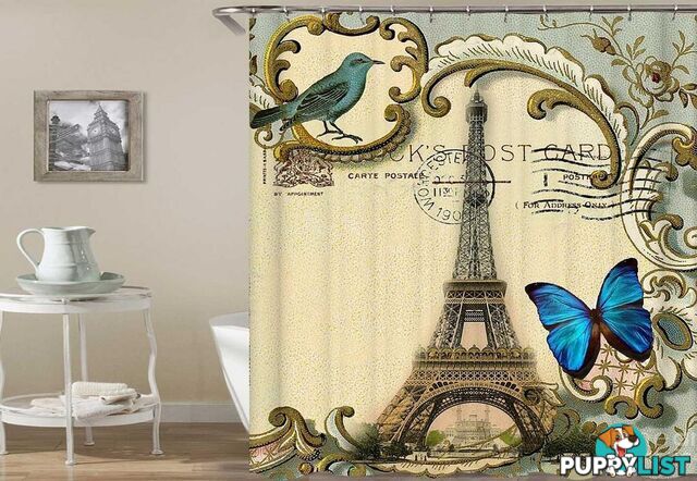 Eiffel Tower Postcard Shower Curtain - Curtain - 7427046077019