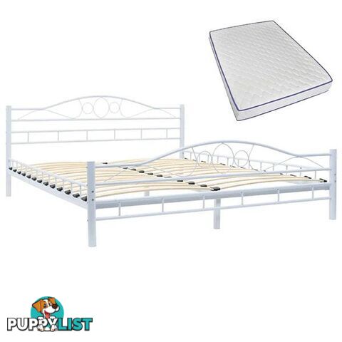 Metal Bed with Memory Foam Mattress White Queen - Unbranded - 9476062107796