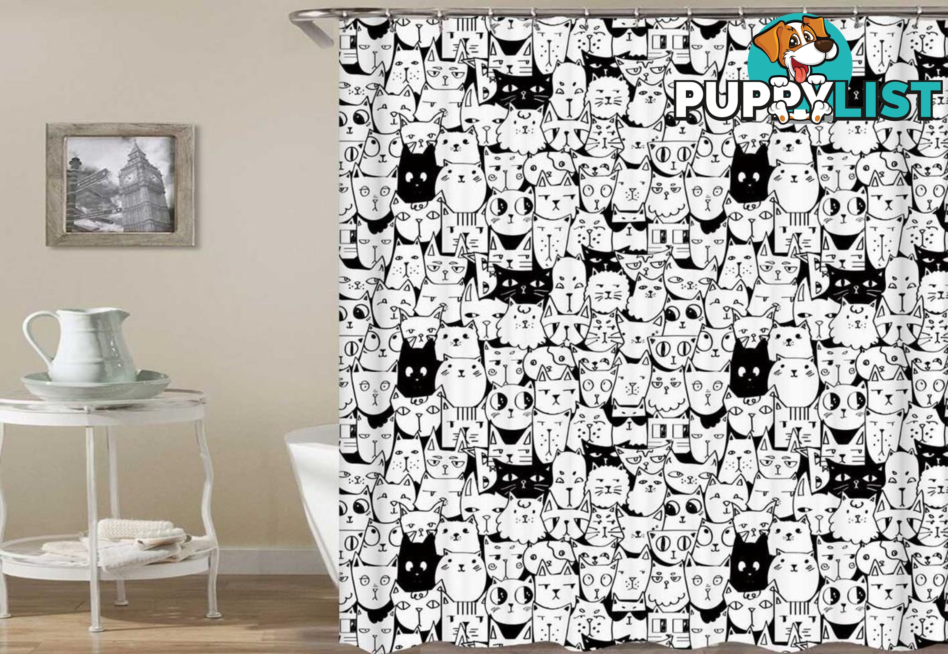 Black And White Cats Pattern Shower Curtain - Curtain - 7427046070126