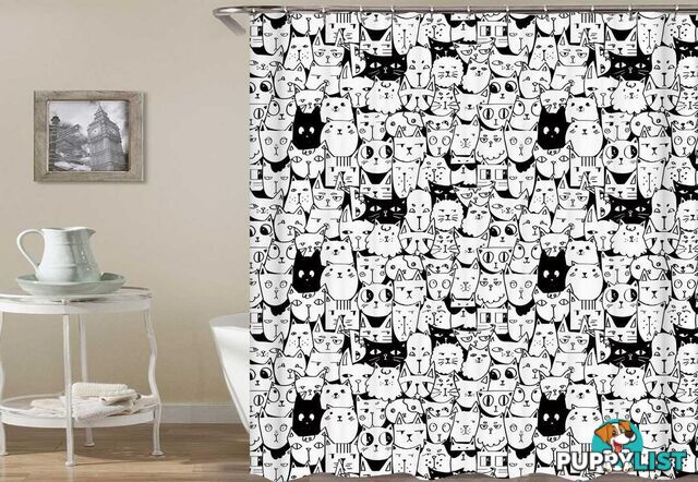 Black And White Cats Pattern Shower Curtain - Curtain - 7427046070126