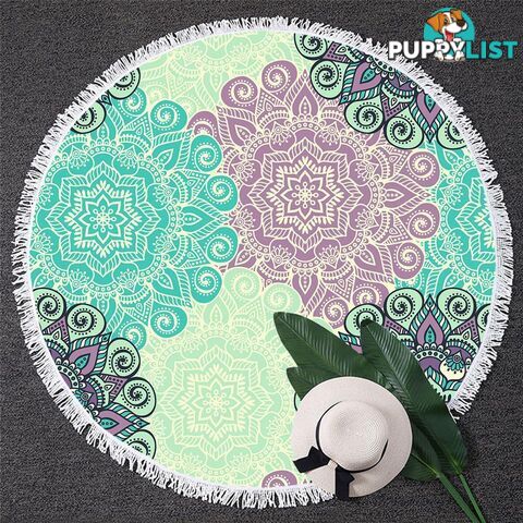 Turquoise and Lilac Mandala Beach Towel - Towel - 7427046333610