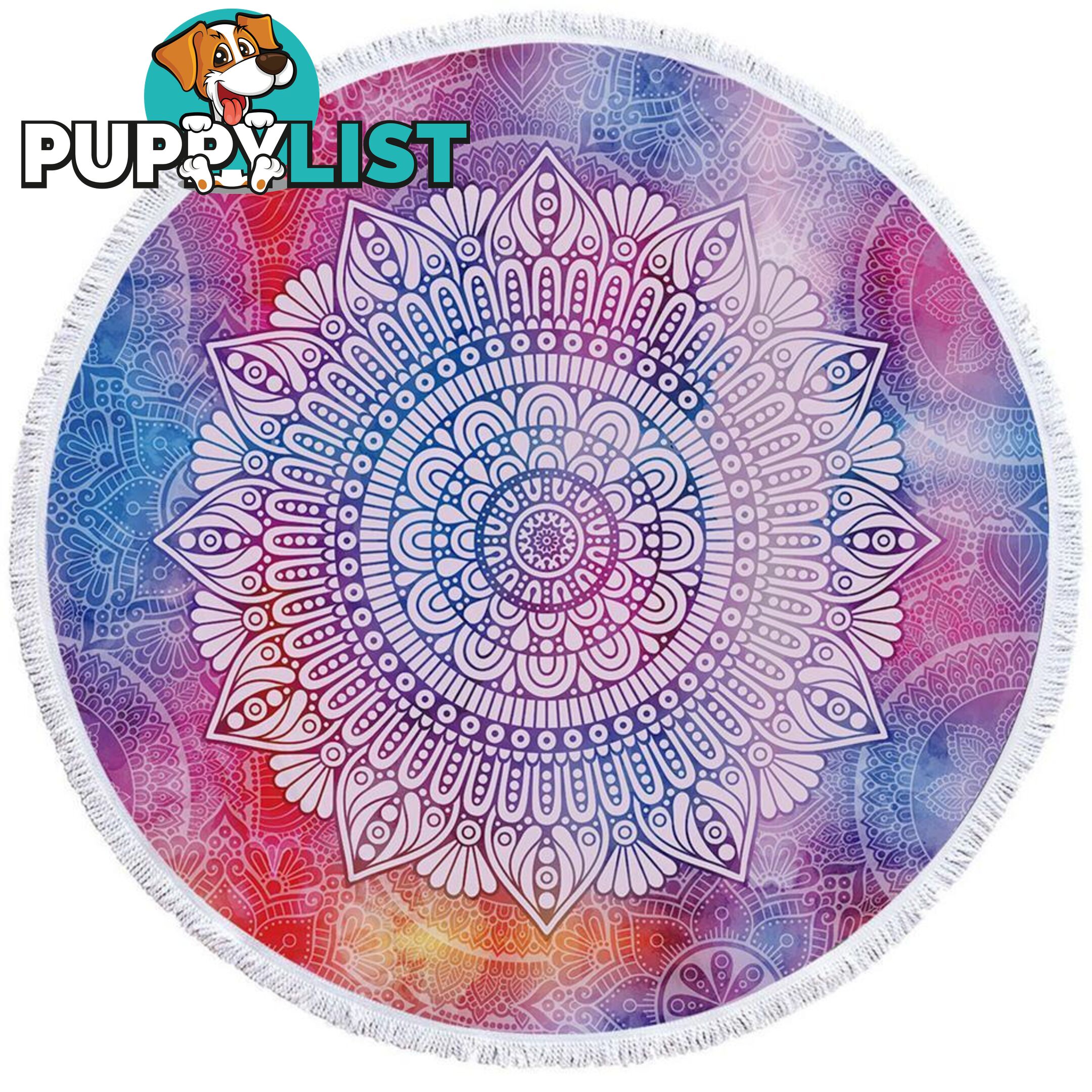 White Mandala Over Purplish Background Beach Towel - Towel - 7427046324564