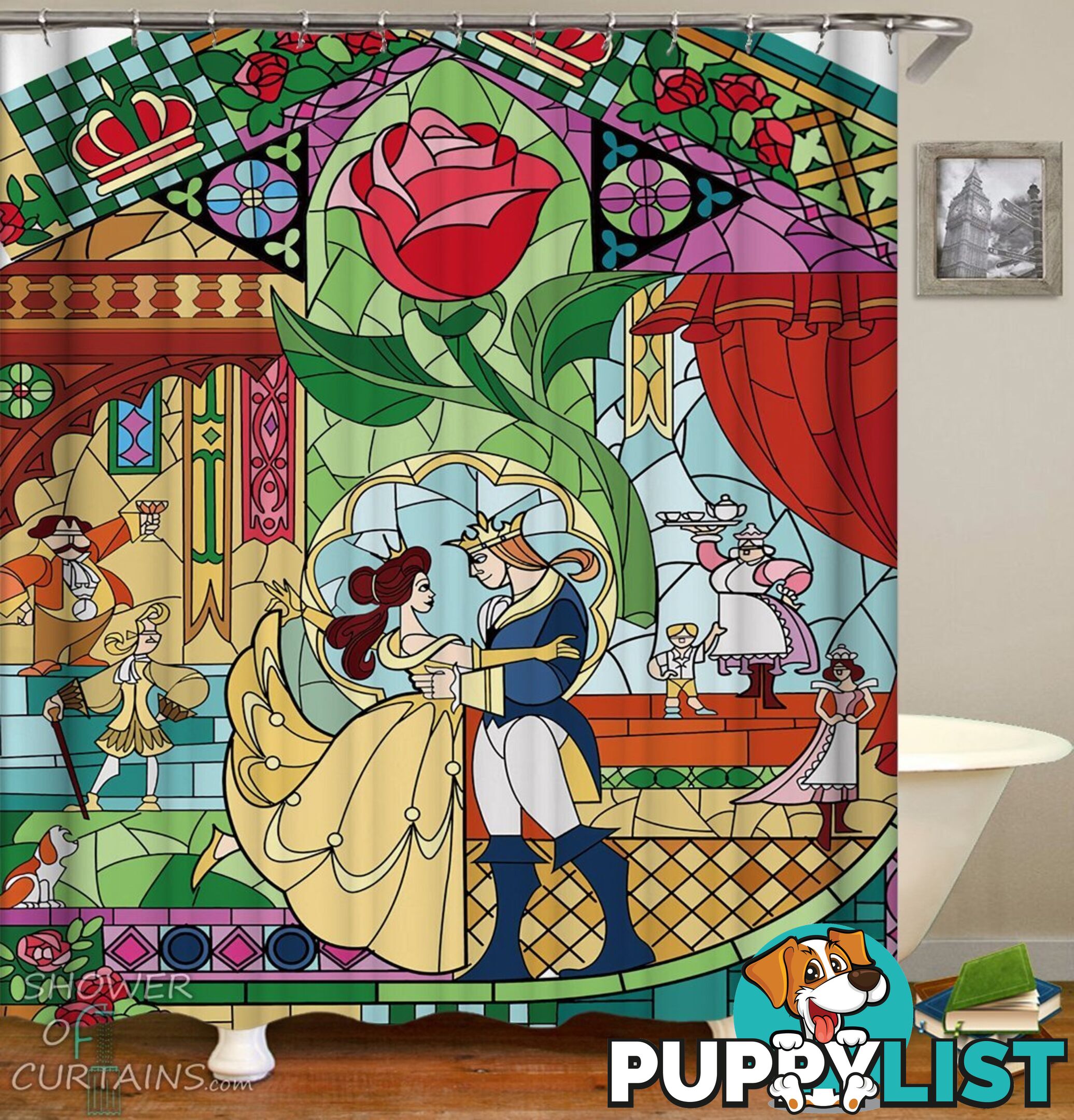 Stained Glass Beauty And The Beast Shower Curtain - Curtain - 7427046232234