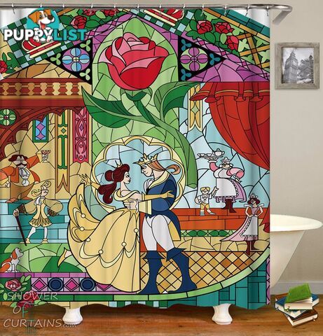 Stained Glass Beauty And The Beast Shower Curtain - Curtain - 7427046232234