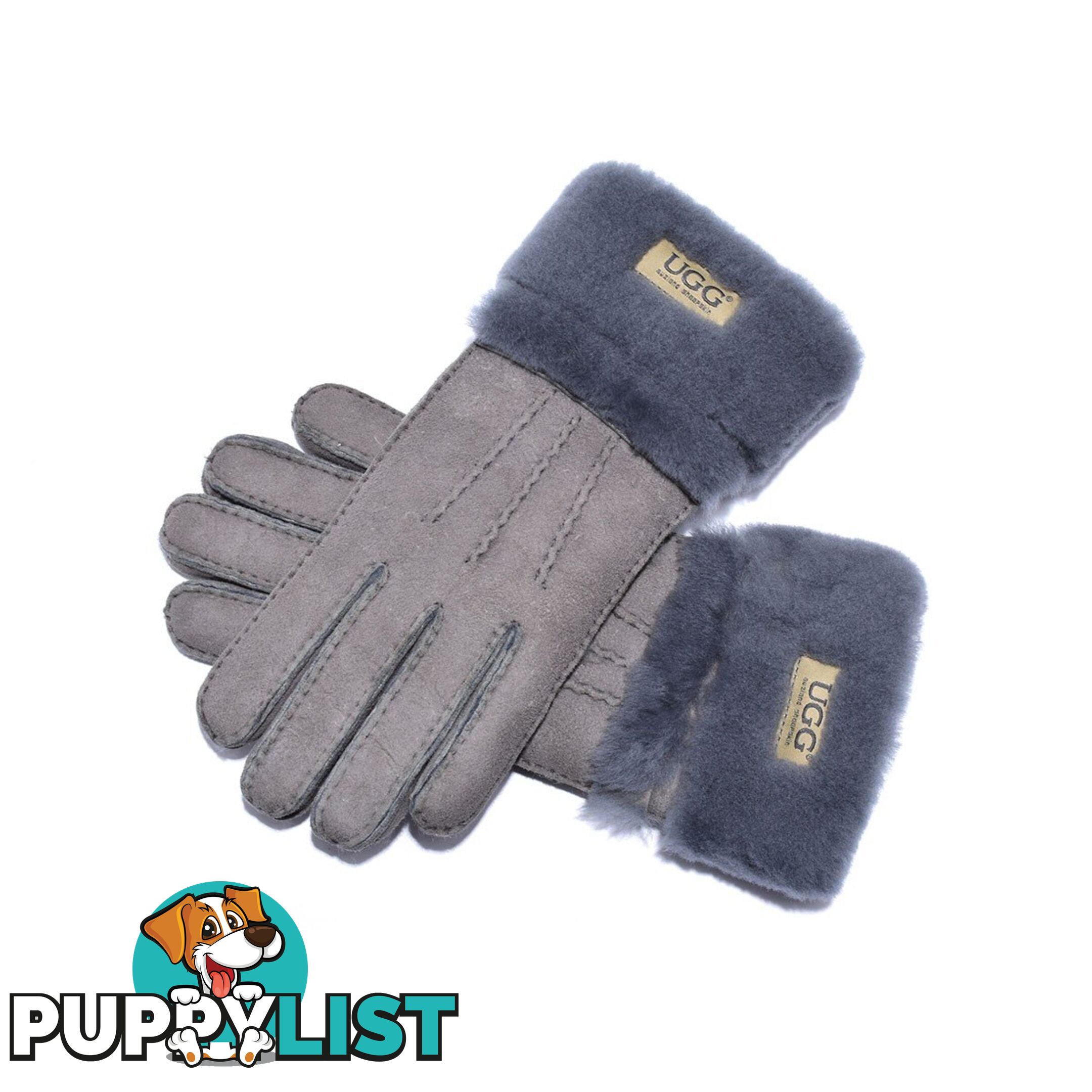 UGG Sheepskin Leather Double Cuff Gloves Grey Womens (Cora) - UGG - 822427525368