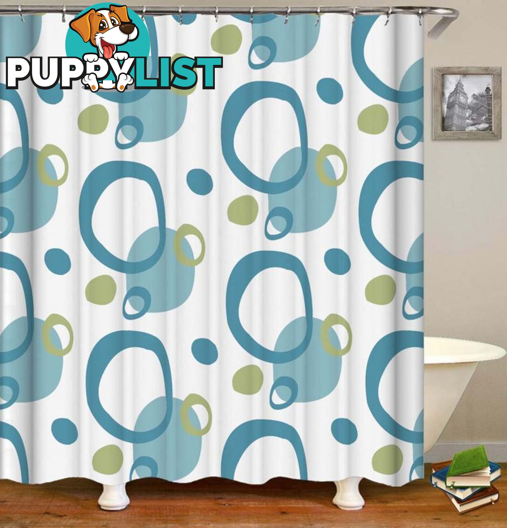 Green And Teal Rings Shower Curtain - Curtain - 7427046135078