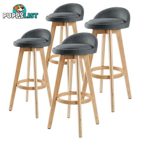 4X 72Cm Oak Wood Bar Stool Fabric Leila Grey - Unbranded - 9352338008533