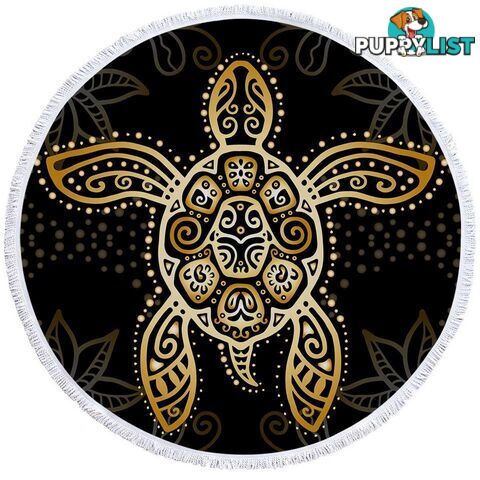 Black Background Golden Turtle Beach Towel - Towel - 7427046316958