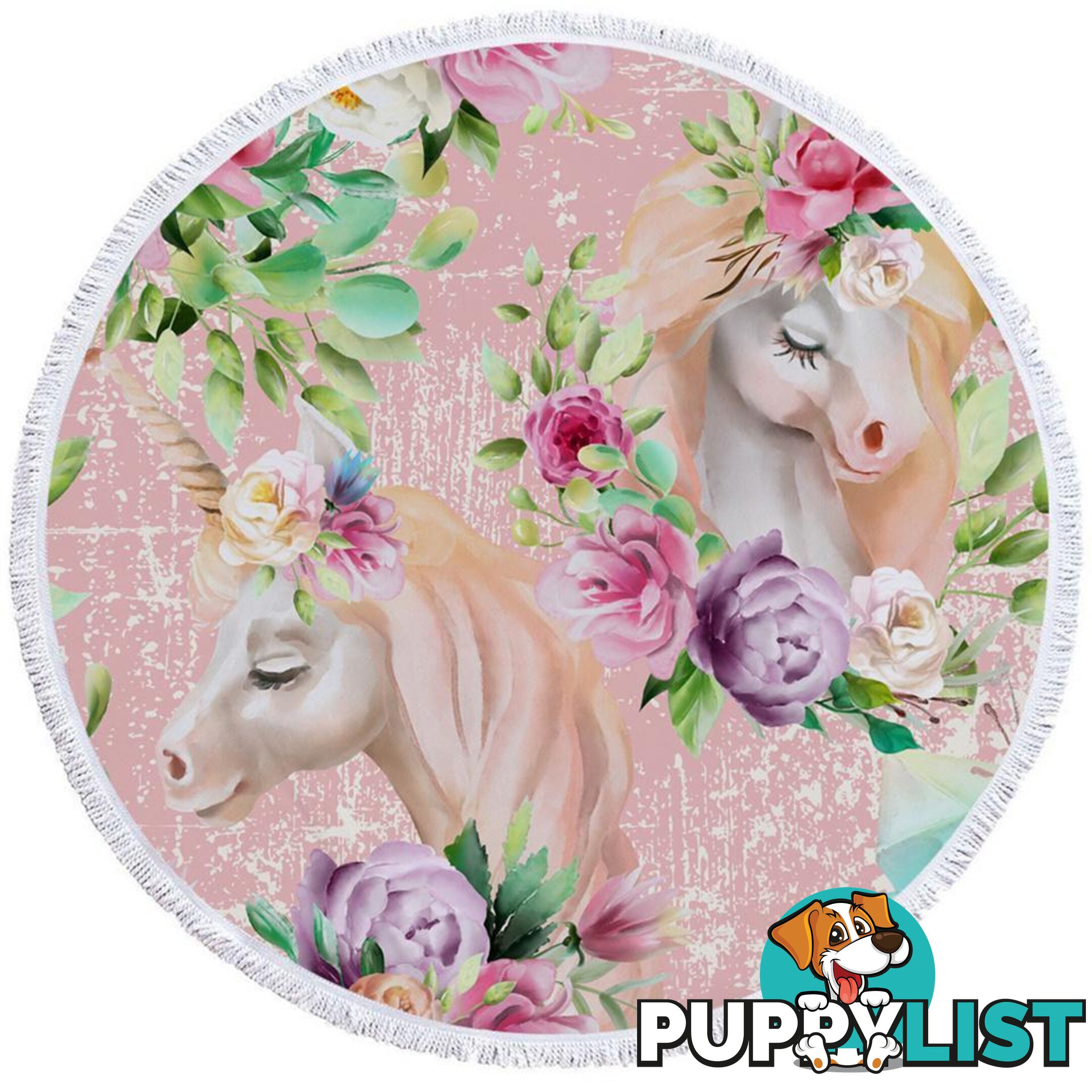 Floral Unicorns Beach Towel - Towel - 7427046308625