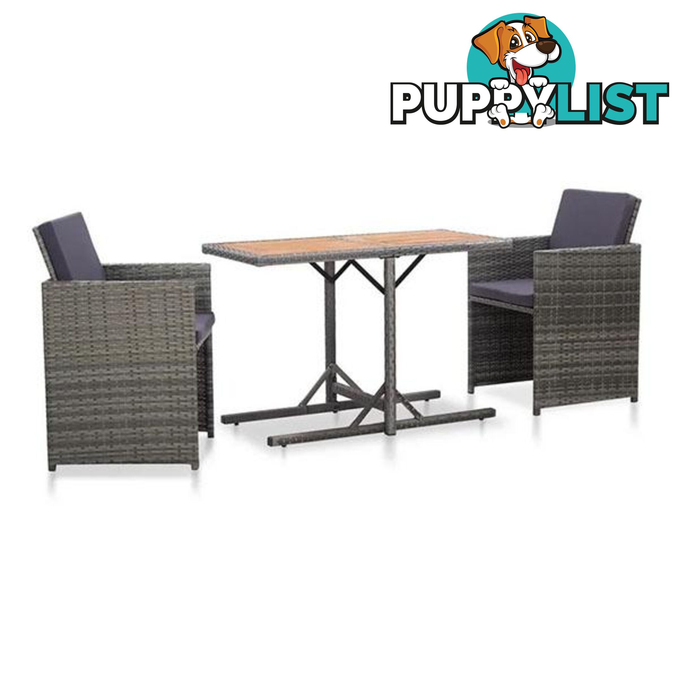 3 Piece Bistro Set With Cushions Pe Rattan Grey - Unbranded - 8719883754604