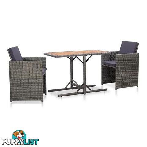 3 Piece Bistro Set With Cushions Pe Rattan Grey - Unbranded - 8719883754604