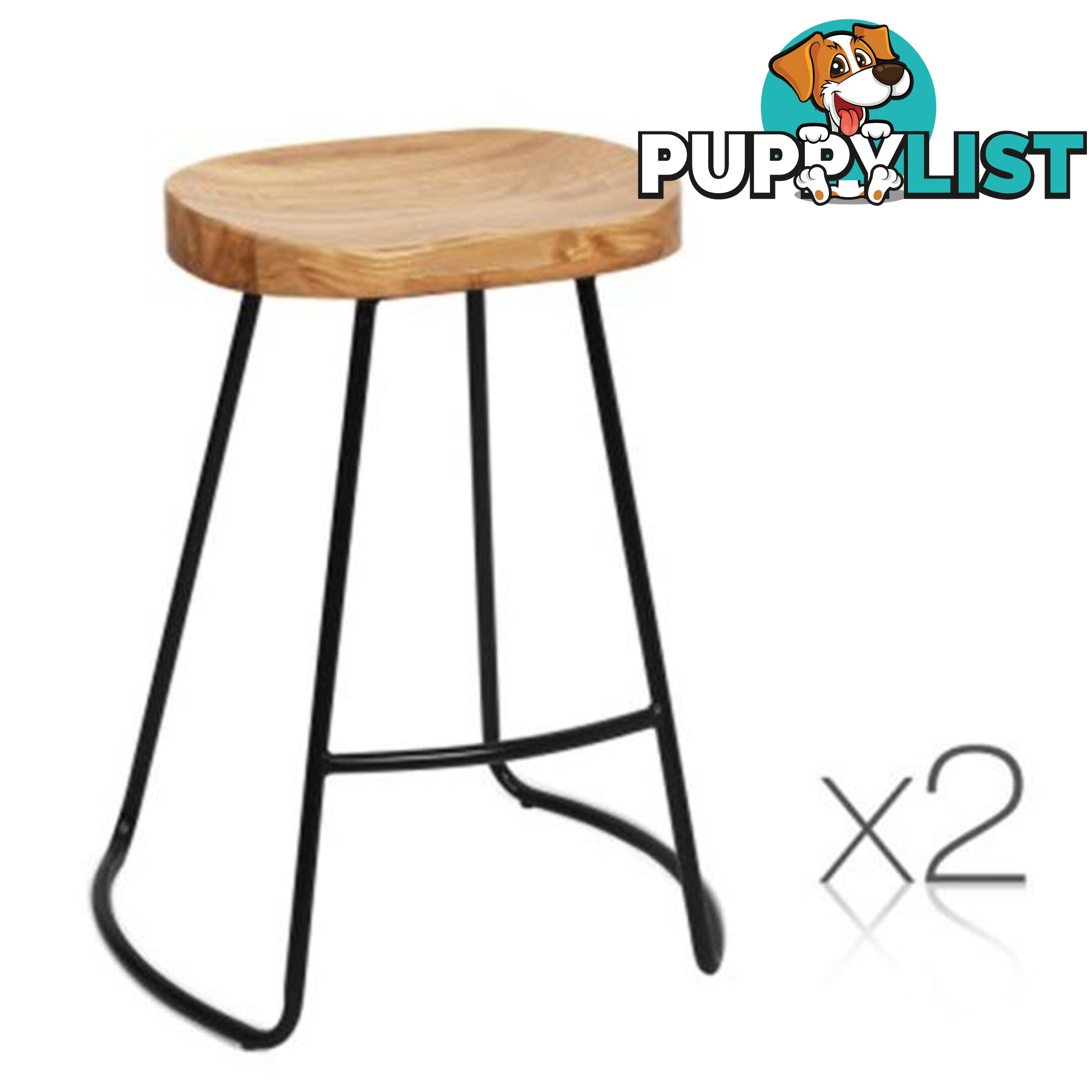 65 Cm Steel Bar Stools With Wooden Seat (Set of 2) - Artiss - 4344744397344