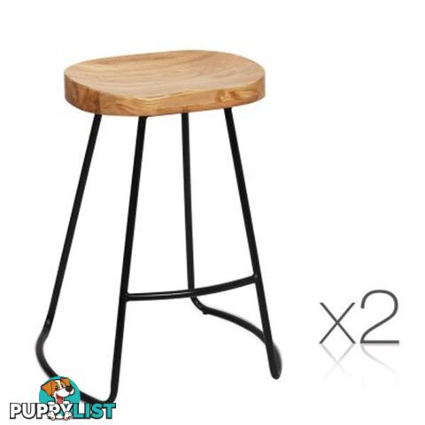 65 Cm Steel Bar Stools With Wooden Seat (Set of 2) - Artiss - 4344744397344