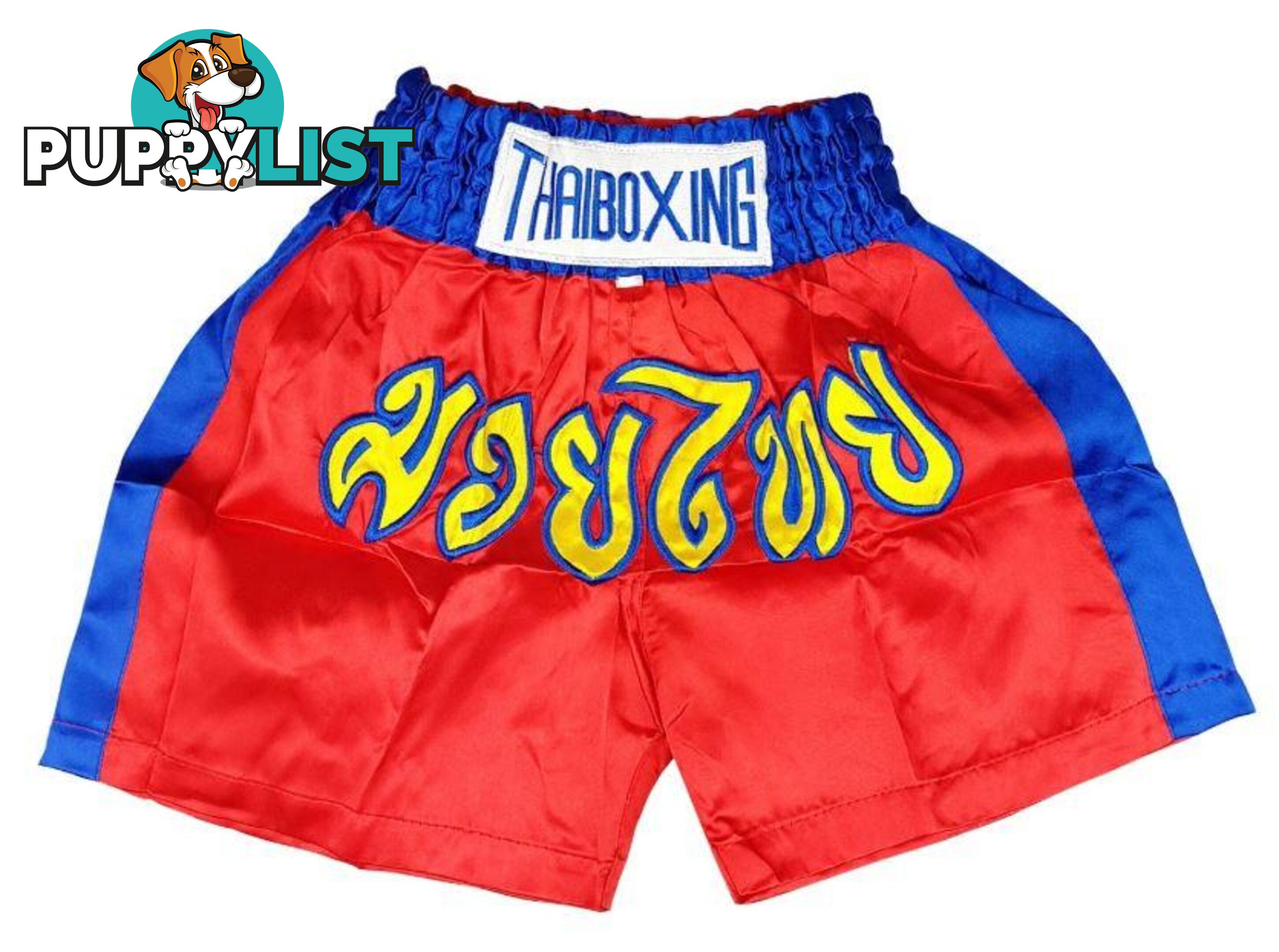 Adults Boxing Pants Satin Red Bluestrip - ThaiBoxing - 9476062140564