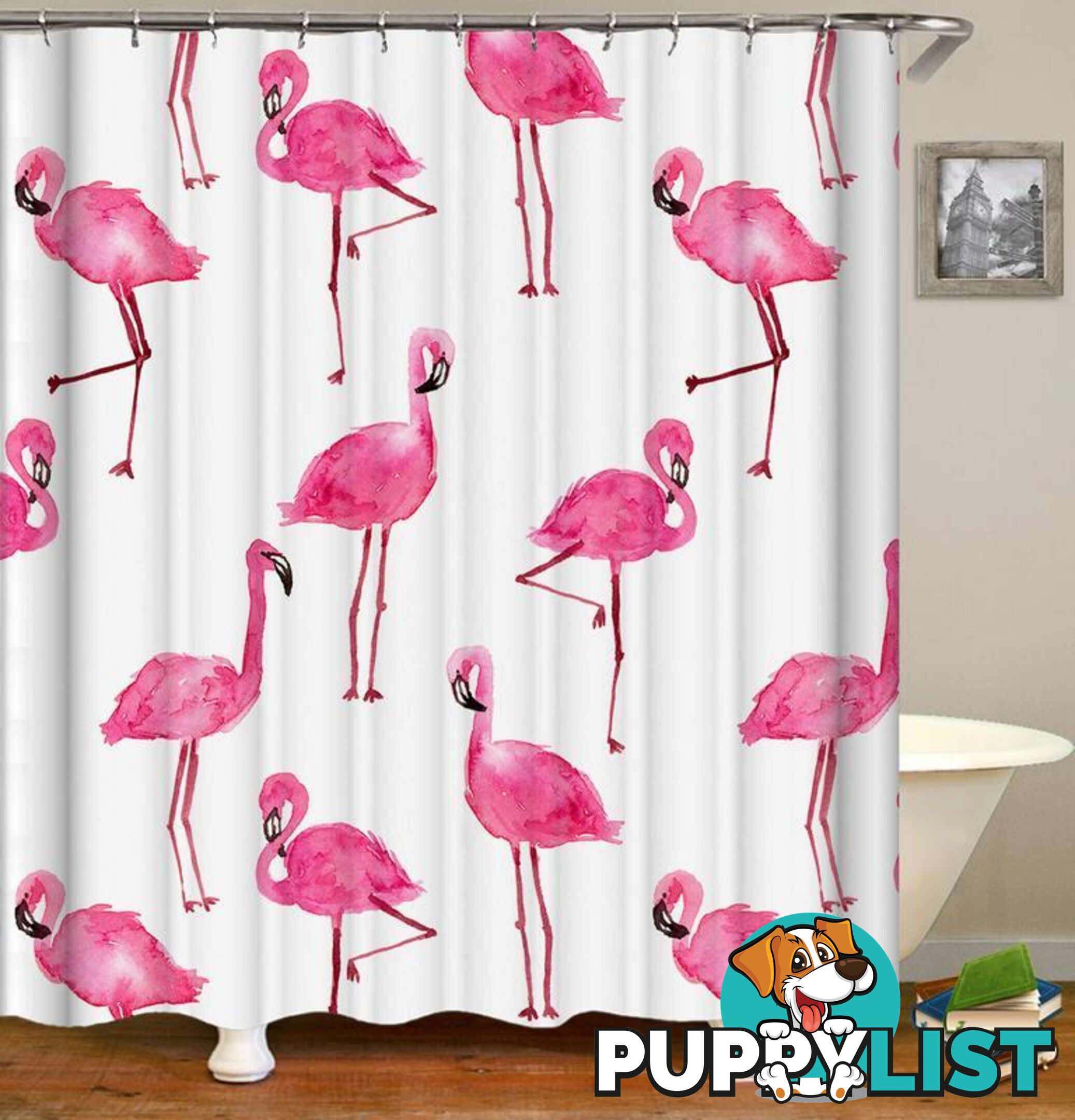 Watercolor Flamingo Pattern Shower Curtain - Curtain - 7427046015004