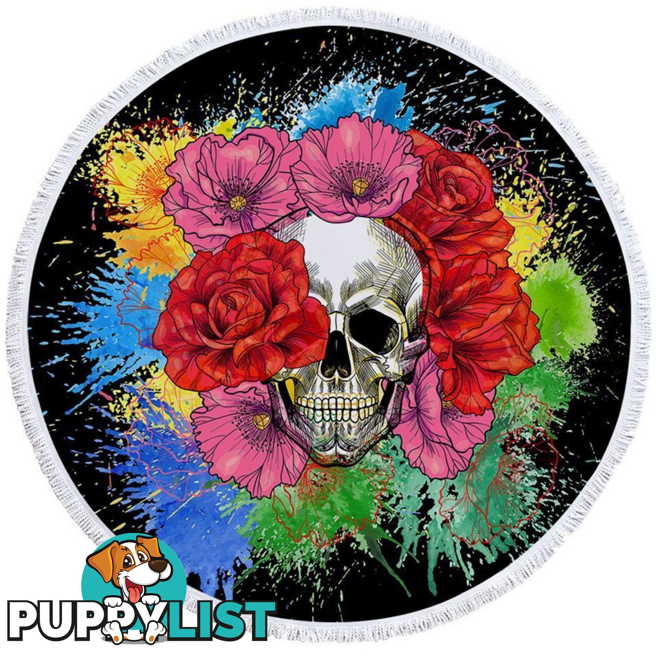 Colorful Flowers Skull Beach Towel - Towel - 7427046314206