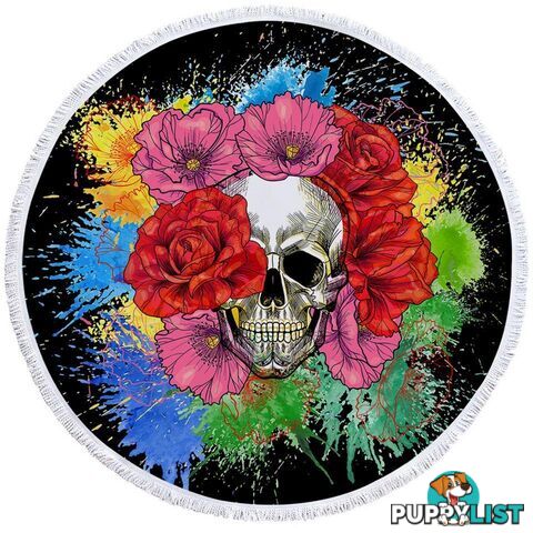 Colorful Flowers Skull Beach Towel - Towel - 7427046314206