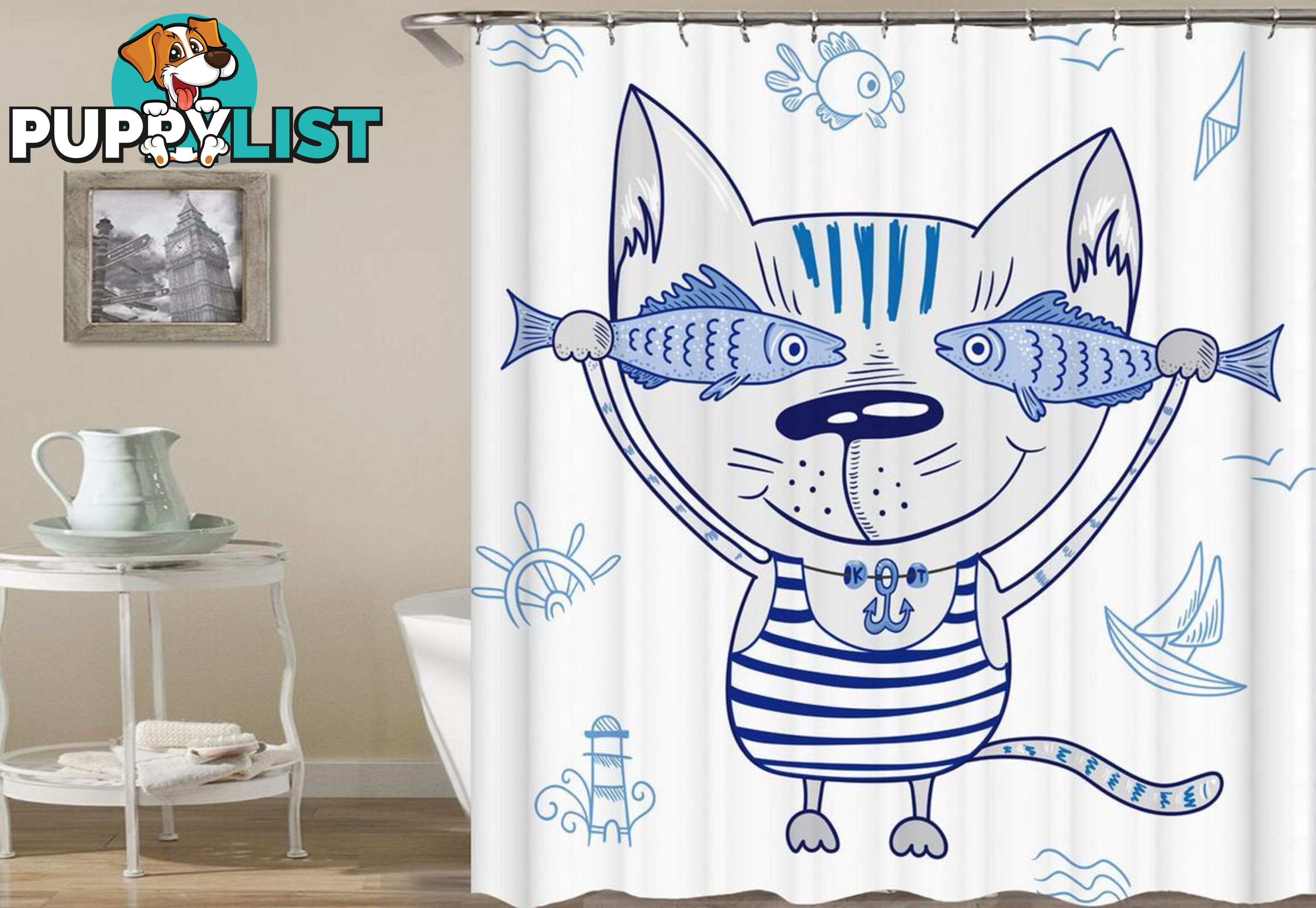 Cute Sailors Cat Shower Curtain - Curtain - 7427046039369