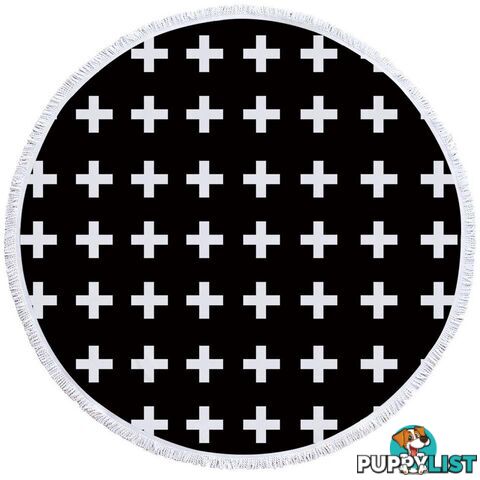 White Cross Over Black Beach Towel - Towel - 7427046325608