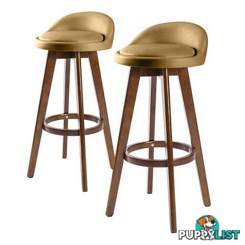 2X 72Cm Oak Wood Bar Stool Leather Leila Coffee Brown - Unbranded - 9352338008762