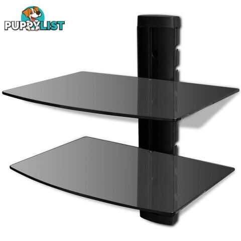 2-Tier Wall Mounted Glass DVD Shelf - Black - Unbranded - 4326500419392