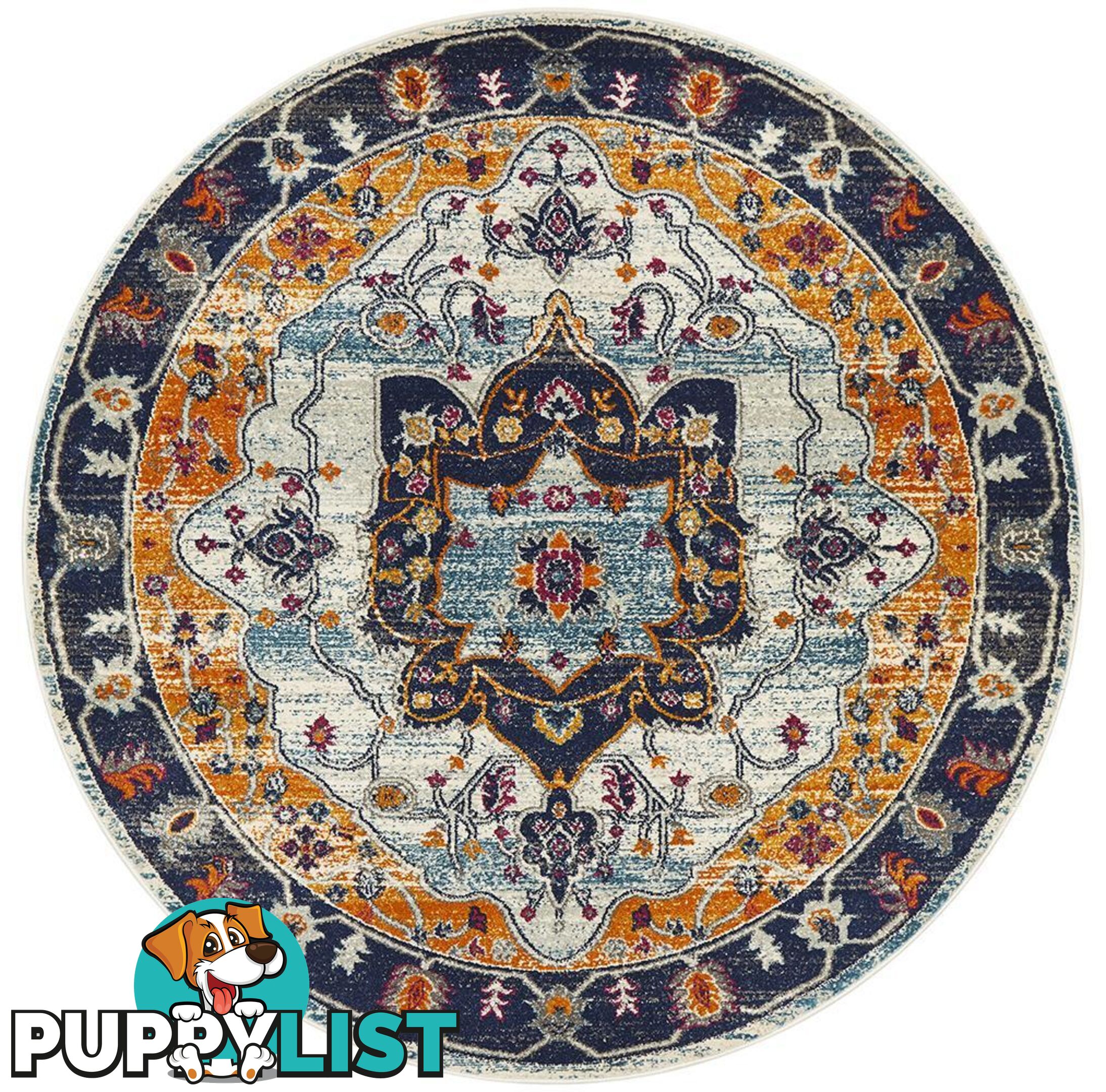 Babylon Round Rustic Floral Rug - Unbranded - 9375321873895