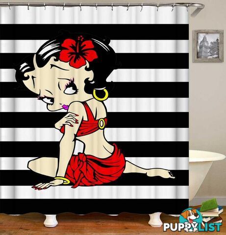 Sexy Betty Boop Over Black And White Stripes Shower Curtain - Curtain - 7427046053969