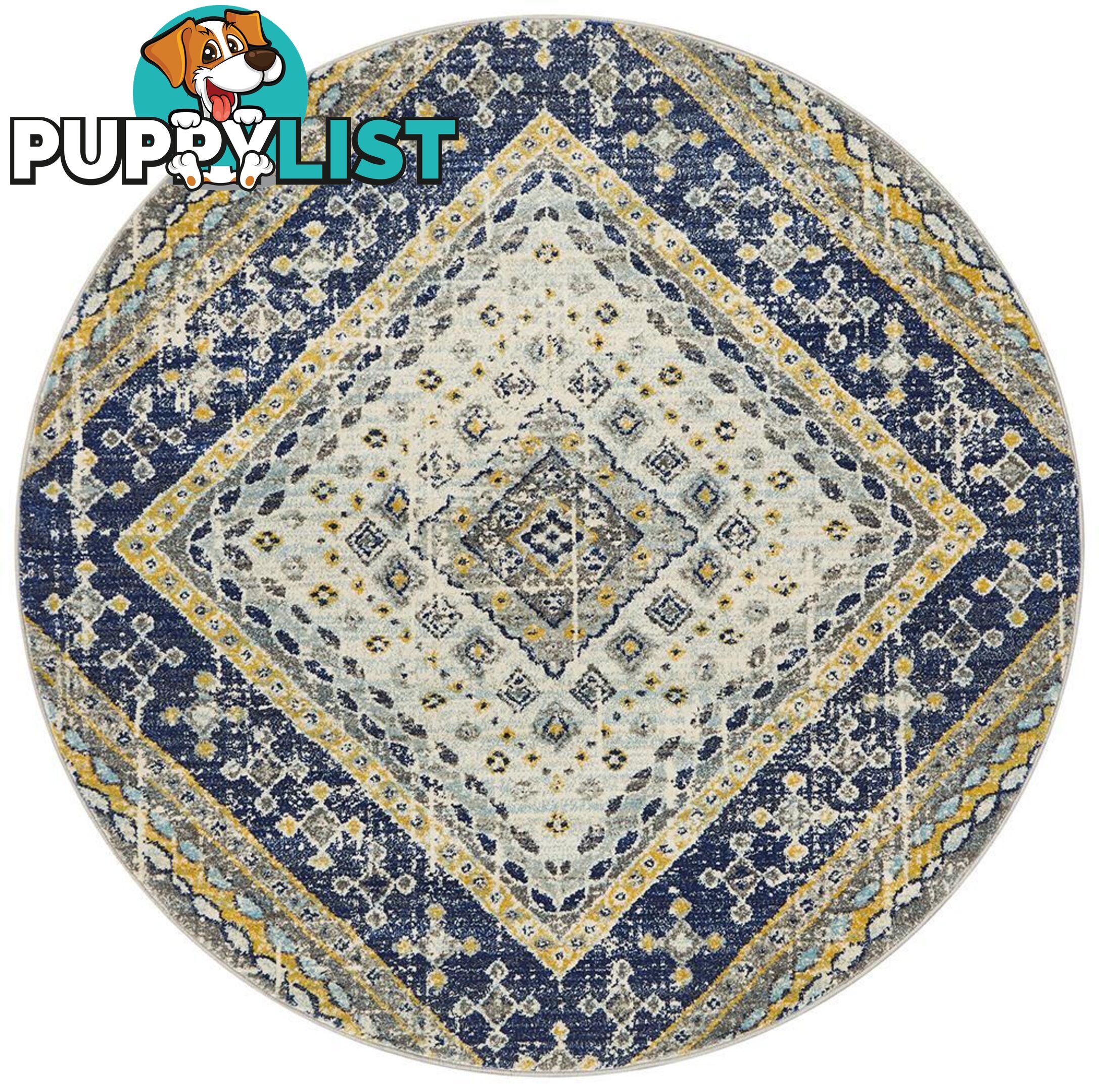 Babylon Round Diamond Navy Rug - Unbranded - 9375321874502