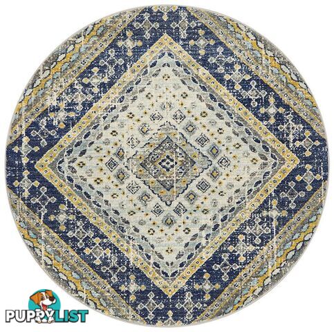 Babylon Round Diamond Navy Rug - Unbranded - 9375321874502