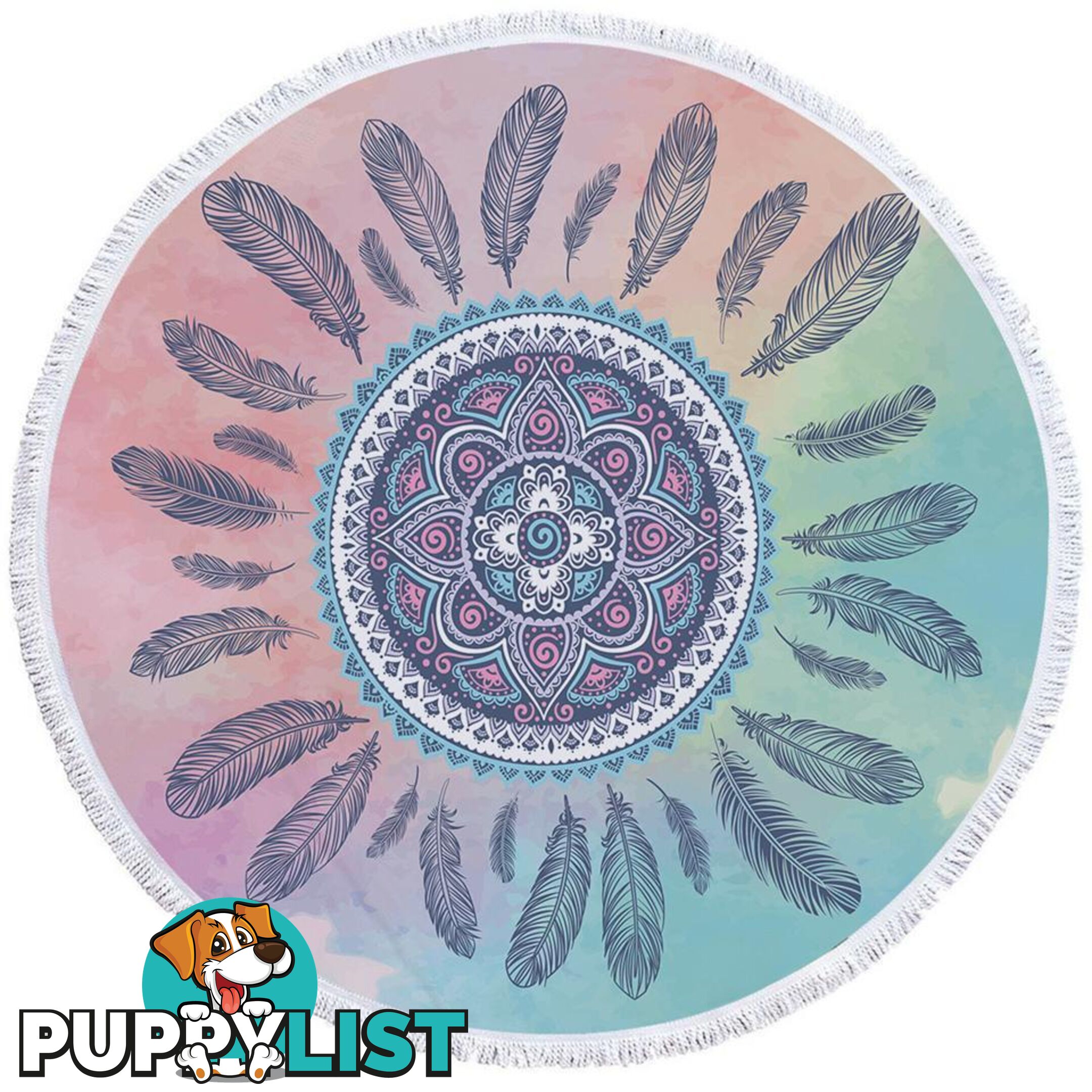 Oriental Feather Circle Beach Towel - Towel - 7427046328012