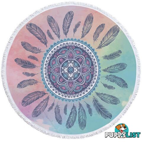 Oriental Feather Circle Beach Towel - Towel - 7427046328012