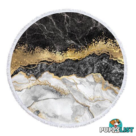 White Black Gold Marble Beach Towel - Towel - 7427046342469