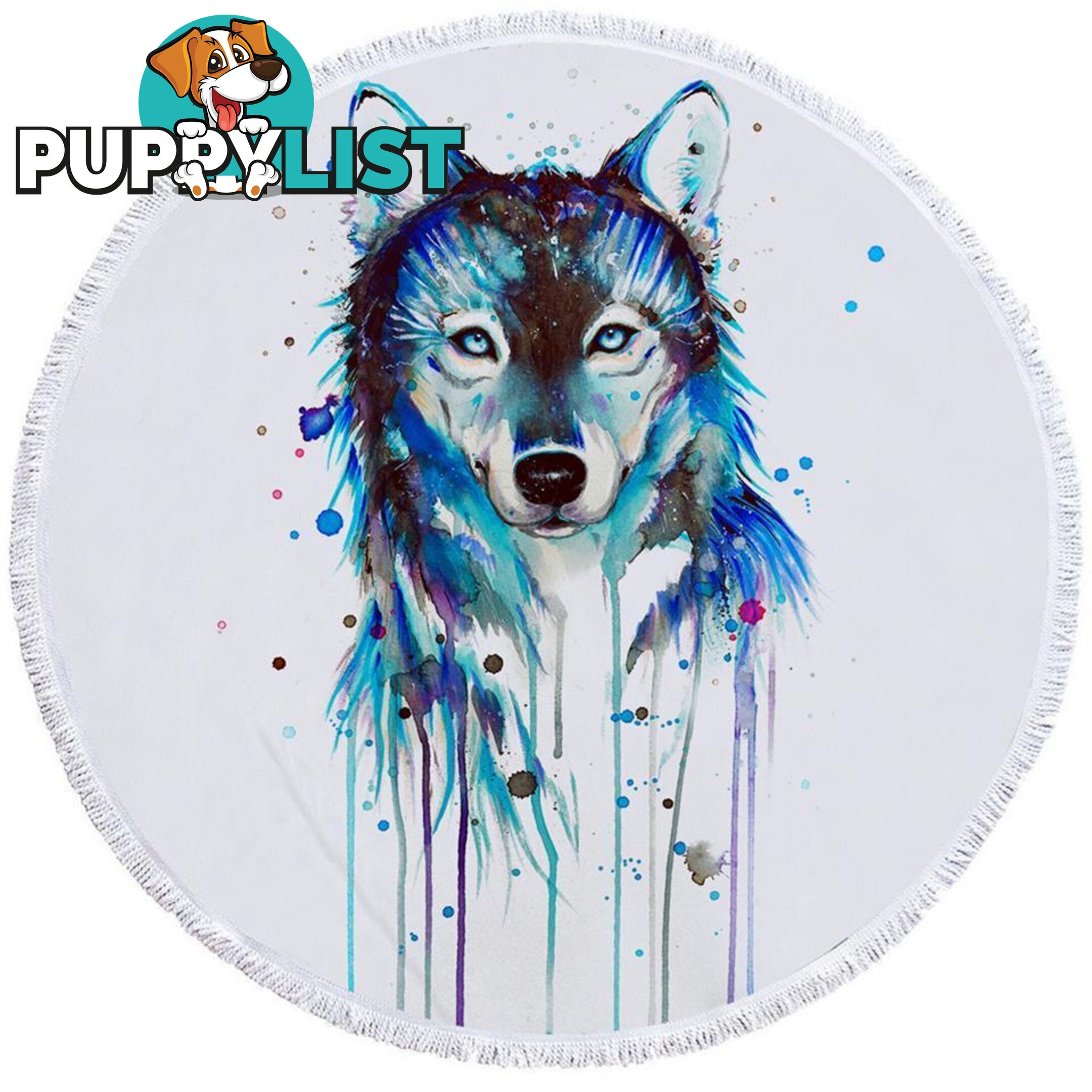 Blue Watercolor Wolf Beach Towel - Towel - 7427046329279