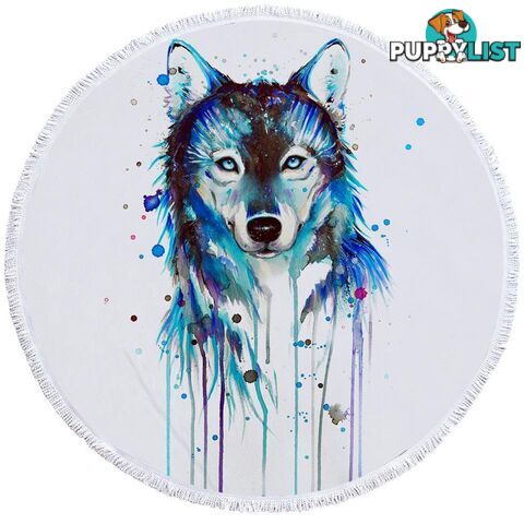 Blue Watercolor Wolf Beach Towel - Towel - 7427046329279