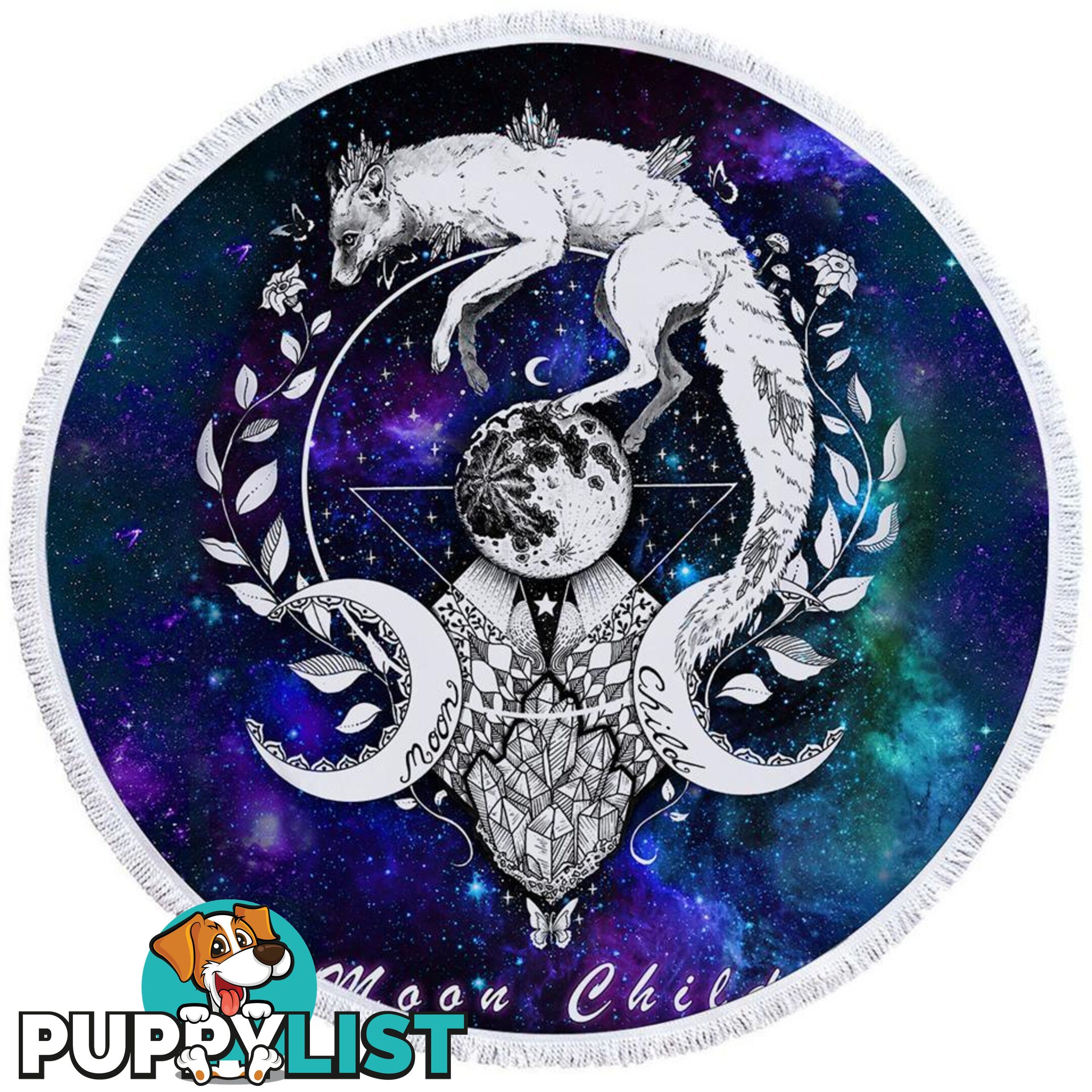 Space Background Moon Child Wolf Beach Towel - Towel - 7427046315401