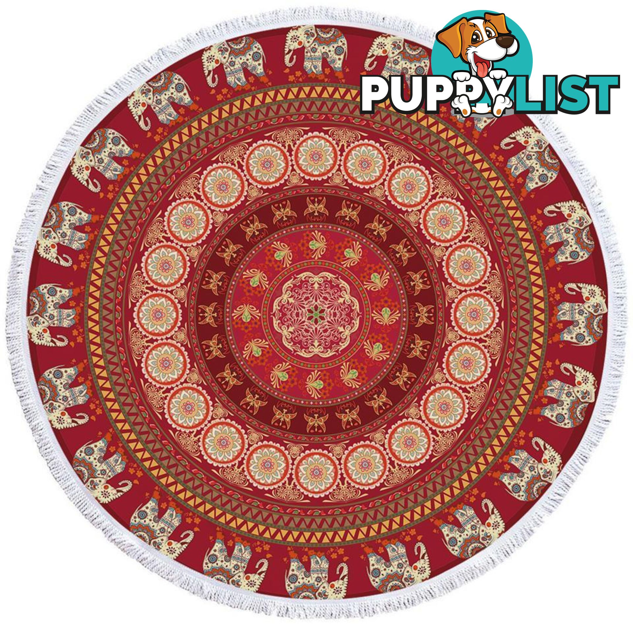 Reddish Elephant Mandala Beach Towel - Towel - 7427046328579