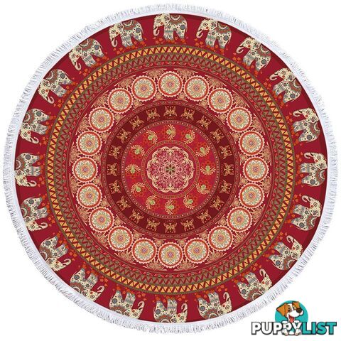 Reddish Elephant Mandala Beach Towel - Towel - 7427046328579