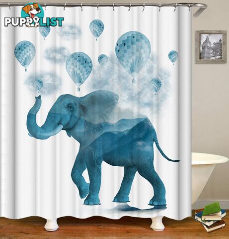 Blue Hot-Air Balloons And Elephant Shower Curtain - Curtain - 7427045996298