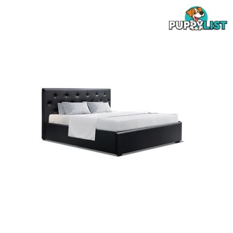 Artiss Queen Size Gas Lift Bed Frame Base Leather Wooden Black Ware - Artiss - 7427046174152