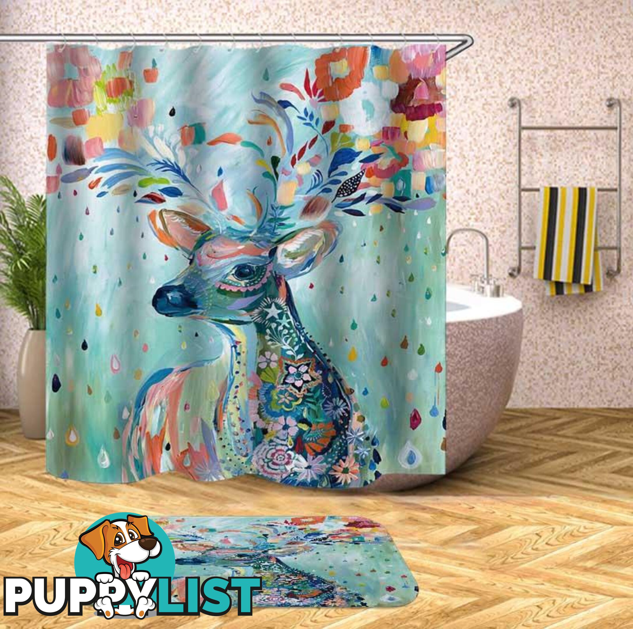 Riot Of Colors Deer Painting Shower Curtain - Curtain - 7427046095037