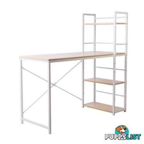 Artiss Metal Desk with Shelves White with Oak Top - Artiss - 9350062159842