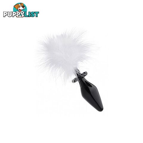 White Fluffer Bunny Tail Glass Anal Plug - Adult Toys - 848518017536