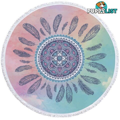 Pastel Background Feathers And Mandala Beach Towel - Towel - 7427046312004